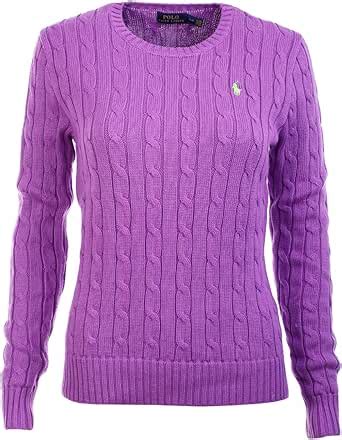 Polo Ralph Lauren Women S Long Sleeve Cable Crewneck Sweater S Purple