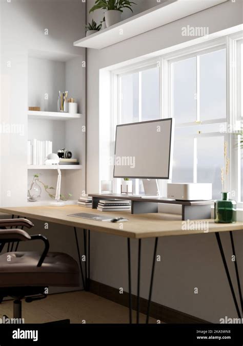 Modern Minimal Home Working Space Interior Design With Pc Computer