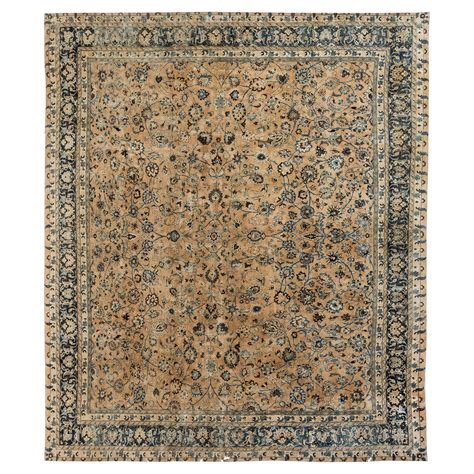 Antique Persian Meshad Beige Blue Rug For Sale At 1stDibs