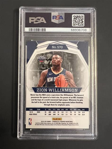 Panini Chronicles Phoenix Zion Williamson Rookie Rc Psa