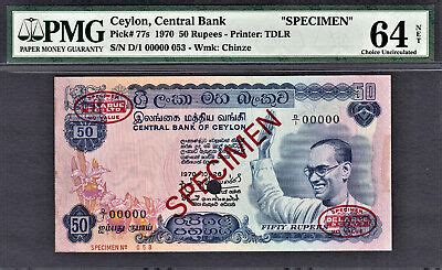 Rupees Ceylon Sri Lanka Specimen Pick S Ch Unc Pmg Net