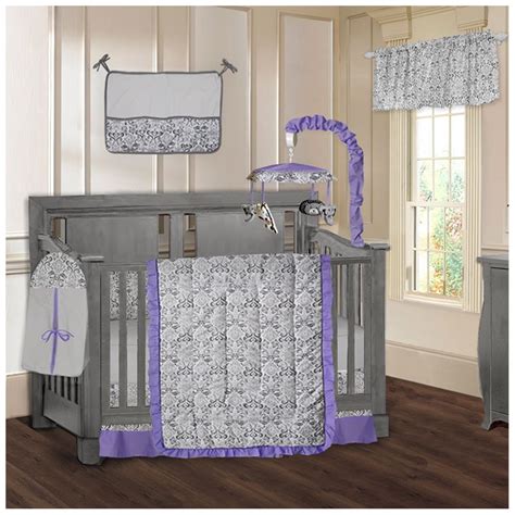 Babyfad Damask Purple Piece Crib Bedding Set Walmart