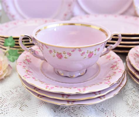 Traditional Pink Porcelain Dinner Set Pink Porcelain by LL for - Etsy