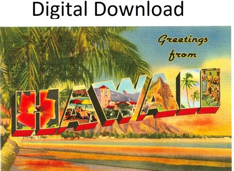 Greetings From Hawaii Vintage Postcard Digital Printable Download Large ...