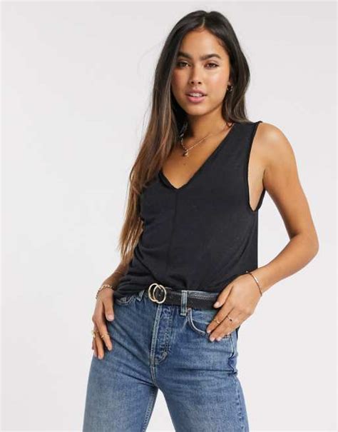 Asos Design Top Sans Manches à Emmanchures Larges En Lin Mélangé