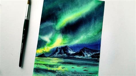 Aurora Sky Watercolor Painting Youtube Watercolor Paintings