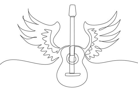 One Single Line Drawing Wooden Acoustic Guitar Vector Image