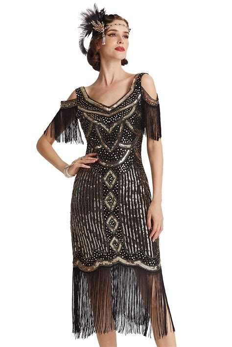 Babeyond Womens 1920s Flapper Dress Vintage Long Fringe Dress Roaring 20s Sequins Beaded Dress