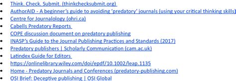 1a Examples of guides and resources for identifying predatory journals ...