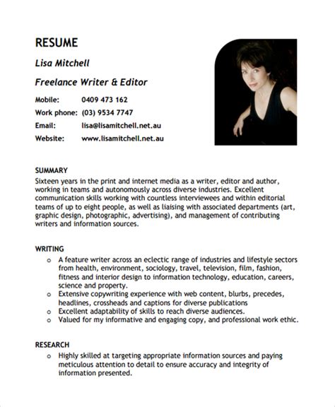 9 Freelance Resume Templates Sample Templates