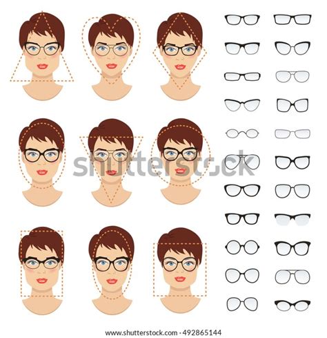 Woman Glasses Shapes Different Women Face Stock Vector (Royalty Free ...