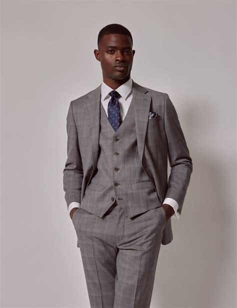 Mens Grey Check Tailored Fit 3 Piece Suit 1913 Collection