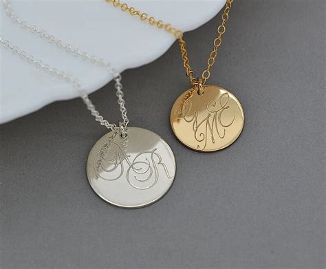 Monogram Necklace Gold Disc Necklace Initial Necklace Etsy