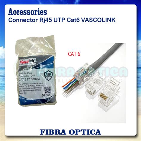 Connector Rj45 UTP Cat6 VASCOLINK EZ Gold Contents 50 ANTI Fail