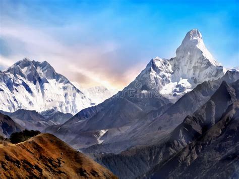 Himalayas Sunrise Mountains Stock Photo - Image of scenic, blue: 219219112