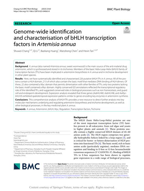 PDF Genome Wide Identification And Characterisation Of BHLH