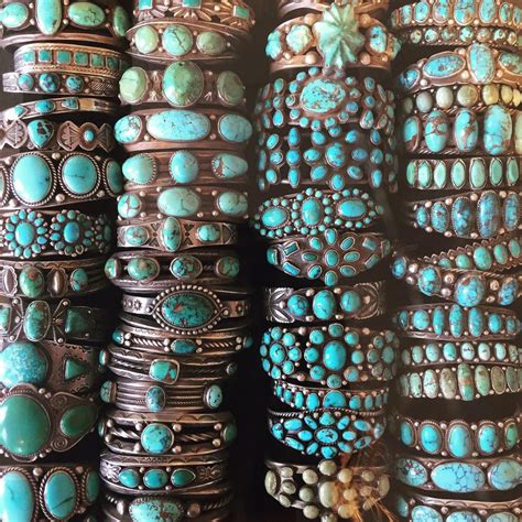 Stacks Of Vintage Navajo And Zuni Turquoise Bracelets At Shiprock Santa