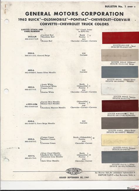 1962 Dodge Color Chart