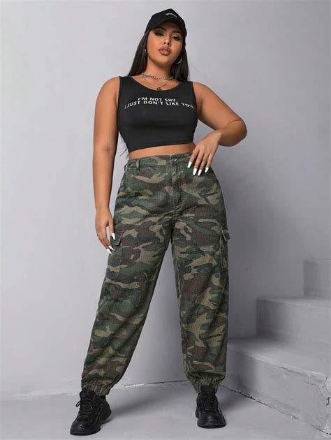 Shein Ezwear Plus Camo Print Flap Pocket Cargo Jeans Shein Usa