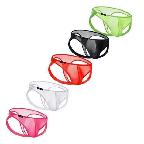 Ropa Interior Sexy Para Hombre De 5 Piezas Suspensorio Bikini De Seda De Hielo Transparente