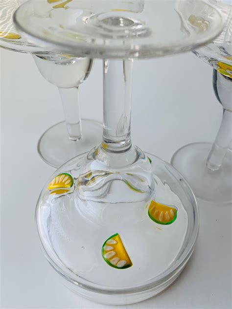 Vintage Hand Blown Margarita Glasses With Inlaid Glass Etsy