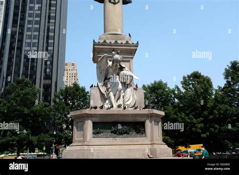 Base of Christopher Columbus Statue in Columbus Circle in New York City ...