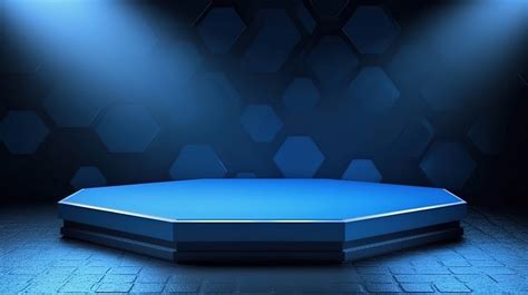 Blue Hexagon 3d Rendered Stage Podium With Hexagonal Surface For