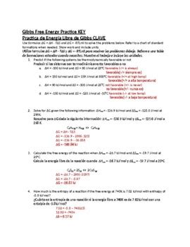 Gibbs Free Energy Practice Esl Version Spanish By Schrim S Chem