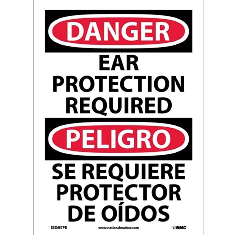 Danger Ear Protection Required Sign Bilingual Esd687pb