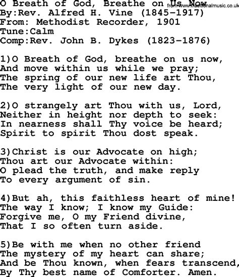 Methodist Hymn: O Breath Of God, Breathe On Us Now - lyrics with PDF