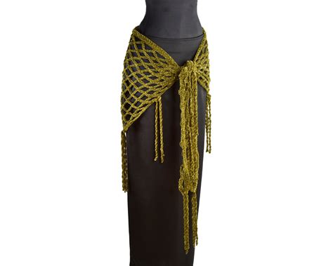 Sumptuously Soft Olive Green Crocheted Belly Dance Hip Scarf Or Shawl