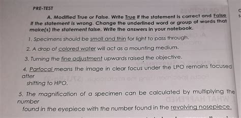 PRE TEST A Modified True Or False Write True If The Statement Is