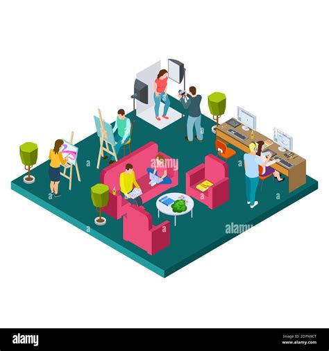 Open Art Space Isometric Vector Concept Illustration Of Artists