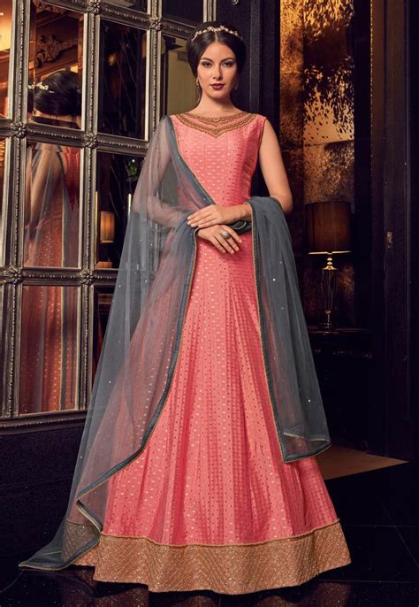 Buy Grey And Pink Net And Chanderi Color Indian Jacket Style Wedding