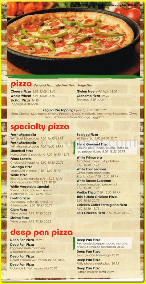 Primo Pizzeria Restaurant In Staten Island Menus Photos