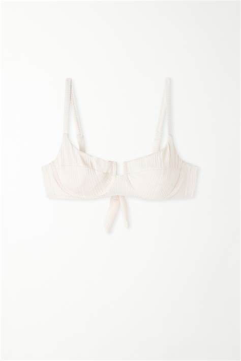 Cream Ribbed Balconette Bikini Top Tezenis
