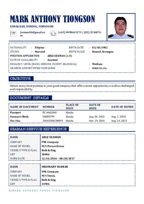 Doc Seafarer Resume 2 Mark Anthony Tiongson