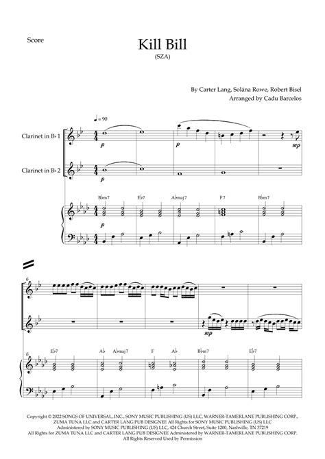 Kill Bill Arr Cadu Barcelos By Sza Sheet Music For Instrumental Duet