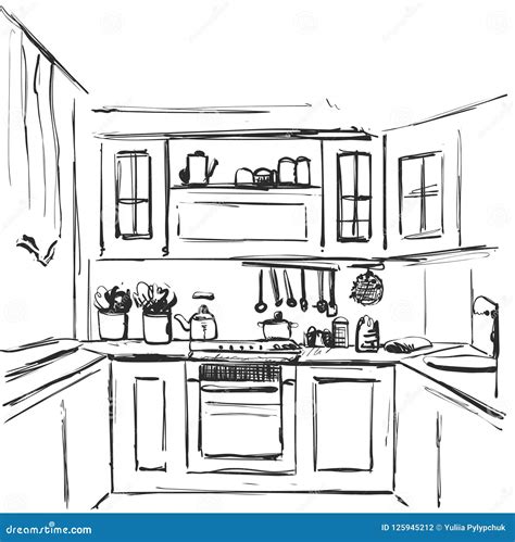 Dibujo Interior De La Cocina Bosquejo De Los Muebles Ilustraci N Del