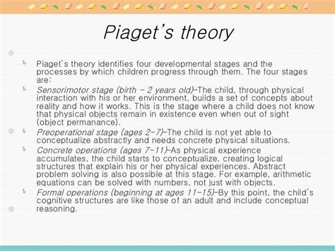 Jean Piagets Theories Of Development