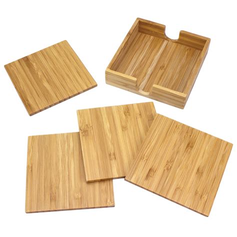 4 Piece Bamboo Coaster Set With Case 20 6640 Totally Bamboo