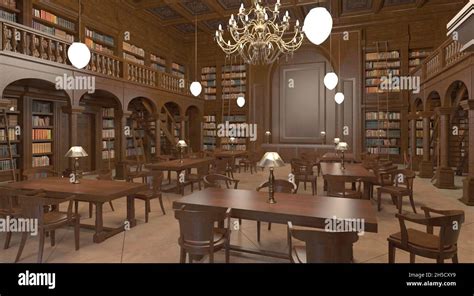 3D illustration victorian library room interior Stock Photo - Alamy