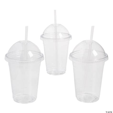 Clear Plastic Cups with Dome Lids & Straws - 24 Ct. | Oriental Trading