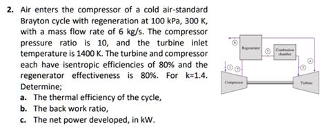 Solved Air Enters The Compressor Of A Cold Air Standard Brayton Cycle