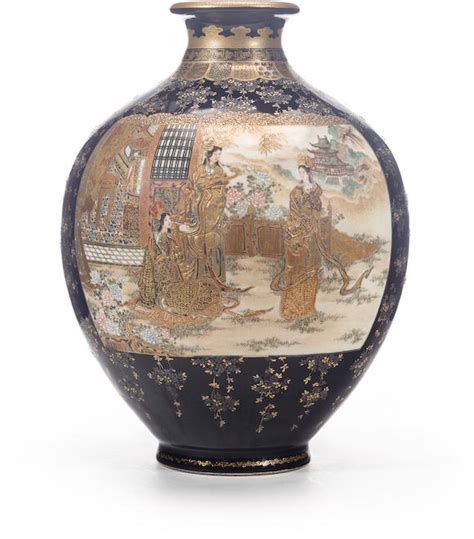 Bonhams A Cobalt Ground Satsuma Vase By Kinkozan Meiji Era Late