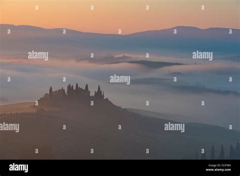 Podere Belvedere Farmhouse View Of The Orcia Valley At Sunrise In The