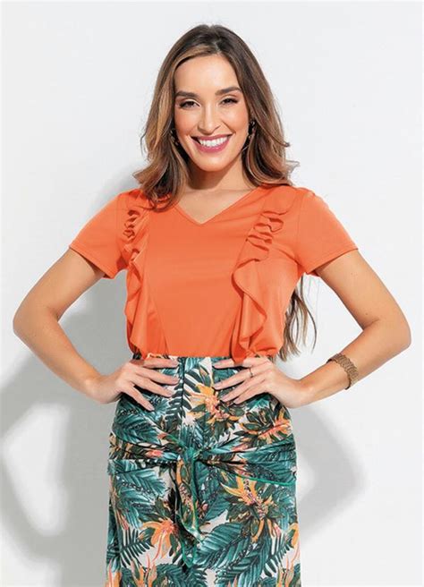 Blusa Babados Laranja Moda Evang Lica Rosalie