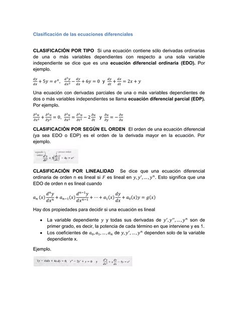 Clasificaci N De Las Ecuaciones Diferenciales Pdf