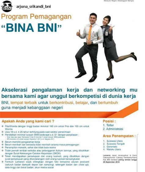 Lowongan Kerja Bina BNI PT Bank Negara Indonesia Persero Tbk Tahun