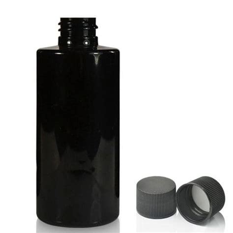 100ml Black Plastic Bottle With Cap Ampulla Ltd 0161 367 1414